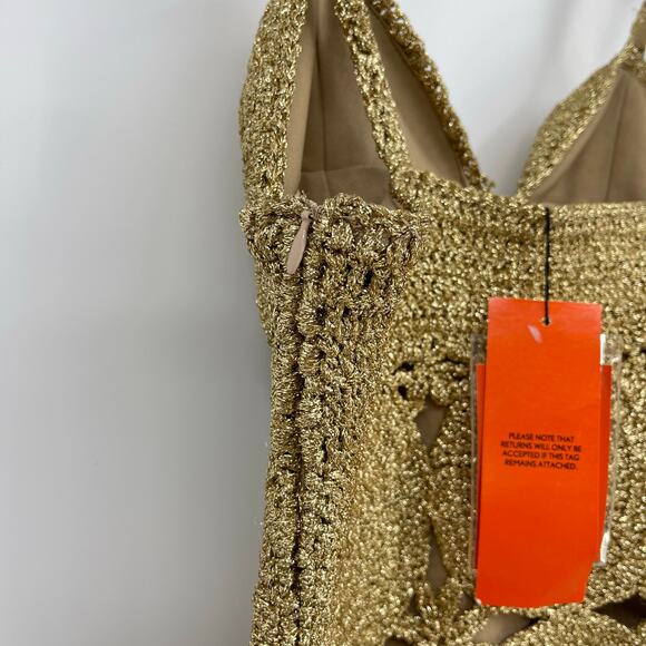 SIMON MILLER | NWT Beep Beep Mini Dress in Star Gold Lurex Crochet S - Picture 10 of 13